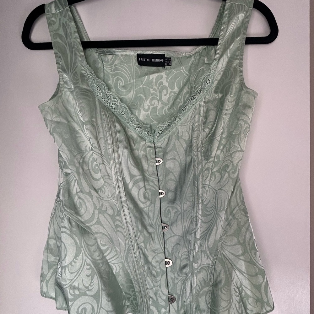 PrettyLittleThing Mint Green lace-trimmed Corset